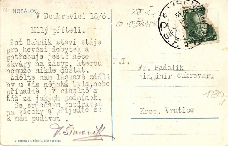 Nosálov pohlednice 1932 rub